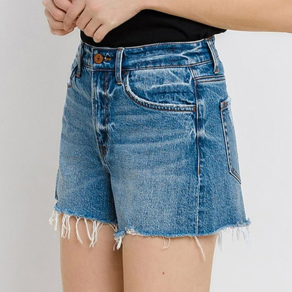 NWT Vervet by Flying Monkey High Rise Distressed Hem A-Line Shorts In Swan River - Picture 7 of 11